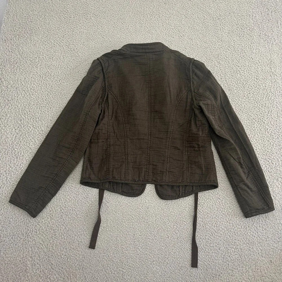 Sfera Jacket Womens Size Small Brown Safari Coat Textured Button Front Front Tie - Picture 13 of 16